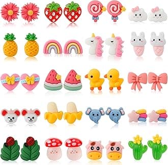 Kids Clip On Earrings for Girls 20/30/40 Pairs Hypoallergenic Clip on Earrings for Kids Cute Animal Earrings for Little Girls Jewelry Set Party Favor Gift