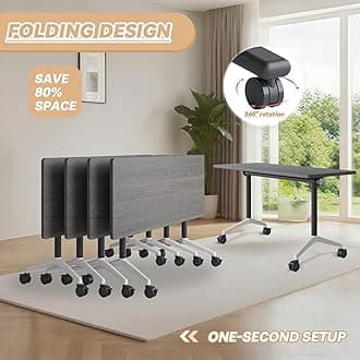 6-8 Person Conference Table Folding Conference Table for Office,Training, Seminar,Schools Modern Wood Conference Meeting Room Table Large Rectangular Conference Room Tables (4, Grey, 63in)