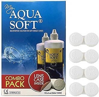 Aquasoft Multipurpose Solution Contact Lenses Combo Pack with 4 Anti Bacteria Leak Proof Cases (360 ml, 360ml and Lens Case)