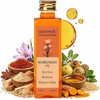 Auravedic Kumkumadi Oil with Pure Saffron | Radiance Enhancing Face Oil for Dull, Dry & Uneven Skin | Lightweight Hydrating Formula for a Smooth, Glowing Complexion | 3.38 Fl Oz (100ml)