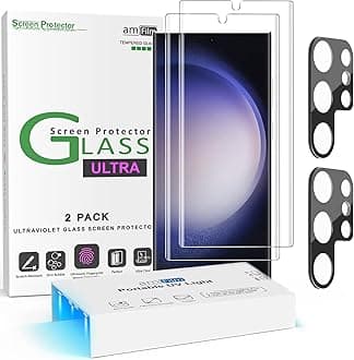 2+2 Screen Protector Compatible with Samsung Galaxy S23 Ultra Tempered Glass and Camera Lens Protector 5G 6.8 inch, Fingerprint Sensor Compatible, UV Gel Adhesive Installation(2 Pack)