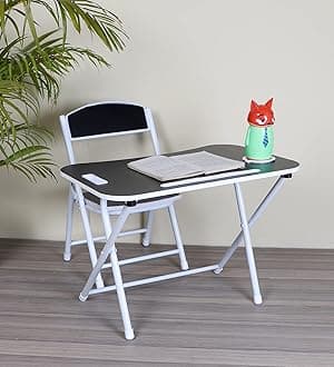 The Tickle Toe Kids Foldable Study Table and Chair Set | Black MDF & Metal | Space-Saving Desk Set for Boys & Girls | Age 2-5 Years | Portable Folding Table and Chair for Toddlers | Made in India
