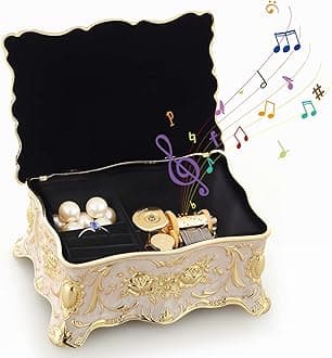 ROSIKING Emboss Alloy Metal Music Box Wind Up Movement Music Box for Friends on Christmas,Valentine's Day (Boutique Embossed Metal Music Box N, Tune;Fur Elise)