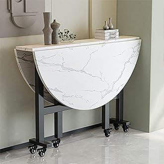 Modern Round Folding Dining Table, Drop Leaf Table with 6 Wheels, Extendable Butterfly Table, Versatile Collapsible Extension Dinner Kitchen Office Desk Table, Space Saving Folding Kitchen Table ( Col