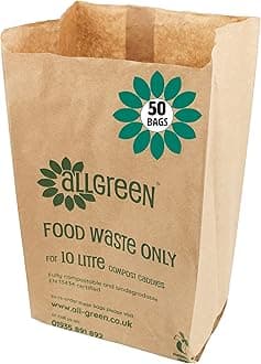 10 Litre x 50 Paper Compostable Bags Kitchen Caddy Liners - Food Waste Bin Liners - EcoSack 10L Biodegradable Bags with Composting Guide