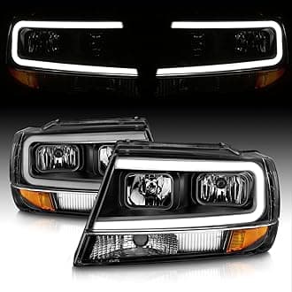 AmeriLite for 1999-2004 Jeep Grand Cherokee LED Light Bar Clear Black Replacement Headlights Set - Driver and Passenger Side
