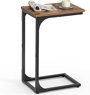 VASAGLE Slim End Table, Sofa Side Table, C-Shaped Snack Table, TV Tray Table with Metal Frame, Industrial, for Living Room, Bedroom, Rustic Brown and Black ULET350B01