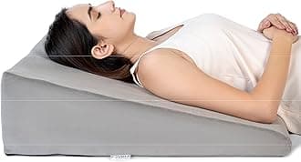 FOVERA Memory Foam Wedge Pillow | 2 Years Warranty | Wedge Cushion for Back Support, Acid Reflux, Snoring, GERD, Leg Elevation, Pregnancy (Velvet Grey, Large 7" Height)