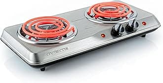 OVENTE Electric Countertop Double Burner, 1700W Cooktop with 6" and 5.75" Stainless Steel Coil Hot Plates, 5 Level Temperature Control, Indicator Lights and Easy to Clean Cooking Stove, Silver BGC102S