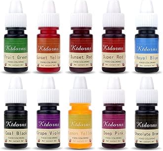 Food Coloring - Yellow,Blue,Green,Violet 10 Color cake food coloring liquid Variety Kit for Baking, Decorating,Fondant and Cooking, Slime Making Supplies Kit - .25 fl. oz. (6ml) Bottles