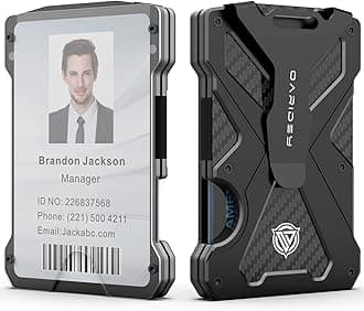 Minimalist Wallet for Men - Slim Aluminum Metal Money Clip Wallet, Clear ID Card Holder, Carbon Fiber Wallet, RFID Blocking 15 Cards with Cash Clip, Ultra Thin Tactical Wallet , black///white, minimalist
