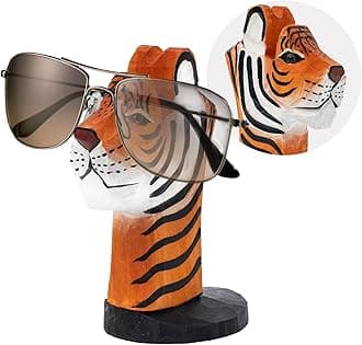 JIANGCHENG Handmade Wood Carving Eyeglasses Spectacle Holder Stand Sunglasses Display Rack Home Office Desk Décor Gift (Tiger)