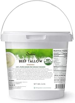 100% Pure Fully Rendered NON GMO or Grass Fed Beef Tallow from Suet-Food Grade (Grass Fed Grass Finished, 7 lbs)