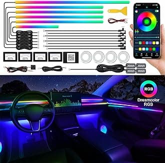 Dreamcolor Acrylic Interior Car LED Strip Light with Wireless APP, RGB 22 in 1 with 175 inches 593 LEDs Fiber Optic Ambient Lighting Kits, 16 Million Colors Sound Active Function Car Neon Lights