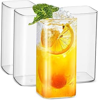 LUXU Drinking Glasses 13 oz,Thin Square Set of 4,Elegant Bar Glassware For Water,Juice,Beer, Drinks,and Cocktails and Mixed Drinks,Lead-Free Glass,Glass Drink Tumblers