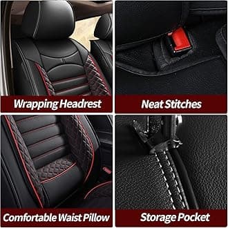 Seat Covers for Kia Seltos 2021-2025 2026 Car Seat Covers Full Set 5 Seats Waterproof Faux Leather Car Seat Cushion Protector (Black & Red)