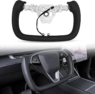 Model Y Juniper Yoke Steering Wheel, Nappa Leather Steering Wheel for Tesla Model Y Juniper 2026 Accessories With Heating Function No Front Trim (Black Perforated, All Black)