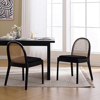 Mid Century Dining Chairs Set of 2, Accent Rattan Sherpa Fabric Side Chairs Kitchen Chair with Solid Wooden Legs for Living Room Dining Room, Black