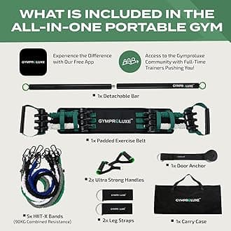 Gymproluxe Portable Gym - Resistance Exercise Band Set - 200LBS Resistance Bands for Men & Women - Multi Gym Fitness Equipment & Pilates Bar for Home Workout