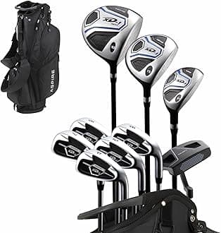 Aspire XD1 Men’s 14-Piece Golf Set – 460cc Titanium Driver, Wood, Hybrid, 6-PW Irons, Putter, Stand Bag, 3 Headcovers and Cover – RH/LH, Reg/Tall