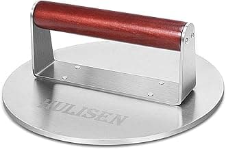 HULISEN 8.5-Inch Burger Press, 2.5 lbs Heavy Duty Bacon & Grill Press, Stainless Steel Smashed Burger Press, Round Smasher with Wood Handle, BBQ Griddle Accessories for Hamburger, Steak, Meat…