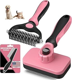 3PCS Self Cleaning Slicker Brush & Pet Grooming Rake & Flea Comb for Dogs,Cats and Horses | Double-Sided Dematting Comb & Skin Friendly Deshedding Grooming Tool | Pet Supplies (Light Pink)