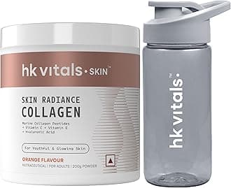 Marine Collagen Supplement (Orange, 200g) & Sipper Bottle (Grey, 300ml) Combo Pack | With Vitamin C & E | For Healthy Skin, Hair & Nails