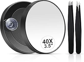 MIYADIVA 40X Magnifying Mirror, Small Magnifying Mirror with Suction Cup and Tweezers, As a Travel Essentials, Compact Mirror Set for Plucking Eyebrows 3.5 Inches