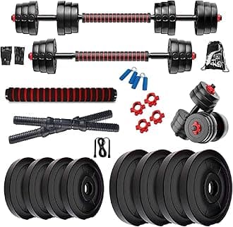 Bodyfit 3 in 1 Convertible-Expandable Dumbbells Set (8kg to 60kg) Weight Plates and Fitness Kit for Men n Women Full Body Workout, Adjustable Dumble Exercise Set. (56kg Weight Plates)