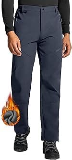 ISEEGZMens Snow Ski Hiking Pants Winter Fleece Lined Outdoor Waterproof Insulated Zipper Bottom Leg