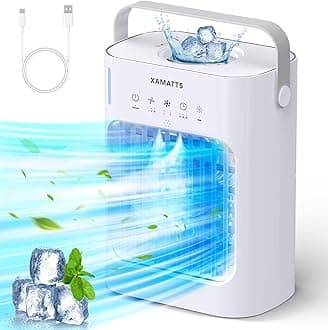 Portable Air Conditioners Cooling Fan,4 in1 Evaporative Mini Air Conditioner Portable, 700ml Personal Small Desk Air Cooler Fan, Humidifier,Night Light,3 Wind Speeds for Home Office Indoor Use