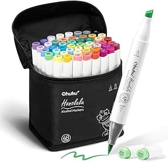 Alcohol Markers Brush Tip: 48-Color Double Tipped Art Marker Set for Artist Adults Coloring Illustrations -Honolulu -Brush & Chisel -Refillable, Multicolor