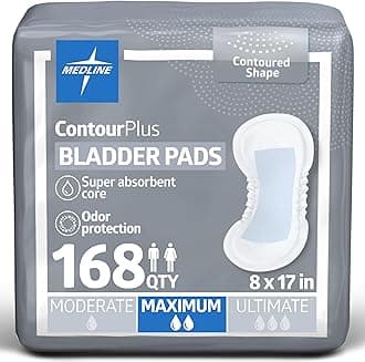 Medline Contour Plus Bladder Control Incontinence Pads, Maximum Absorbency, 6.5 x 13.5 (Pack of 168)