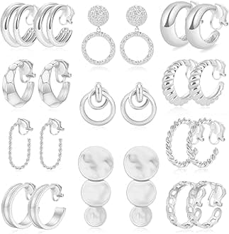 MOZAKA11 Pairs Gold Clip On Hoop Earrings for Women Fashion Clip on Earrings Twist Round Geometric Chunky Hoop Clip Earrings Adjustable Fake Clip On Earrings Set for Gift