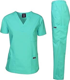 Dagacci Scrubs Medical Uniform Women and Man Scrubs Set Medical Scrubs Top and Pants, Hospital Green, M