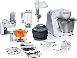 Bosch CreationLine 7 in 1 Stand Mixer MUM58259 with 11 accessories, 7 Speeds, dough hook, whisk, beater, blender, juicer, mincer, shredder, 1000W, AMAZON EXCLUSIVE - White/Silver