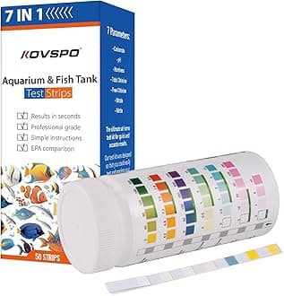 7 in 1 Aquarium Test Strips, 50 Strips Fish Tank Water Quality Test Freshwater Saltwater Test Kit for Test pH, Carbonate, Alkalinity, Hardness, Chlorine, Nitrite, Nitrate Aquarium Water Testing