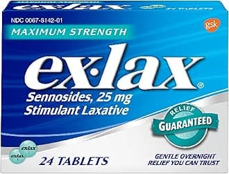 Ex-Lax Maximum Strength Stimulant Laxative Constipation Relief Pills for Occasional Constipation, Gentle Laxatives - 24 Count