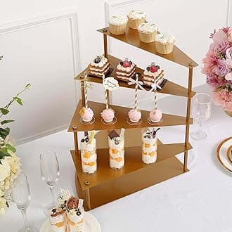 Efavormart 17" Tall 4-Tier Gold Metal Spiral Stairway Cupcake Display Stand, Dessert Cake Step Pedestal Tray