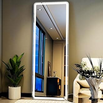 Full Length Mirror with Lights,Tempered Glass 20"x63" Led Full Length Mirror with Dimming & 3 Color Lighting,Door Hanging & Standing Ideal for Bedroom, Dressing Room, Cloakroom Rectangle