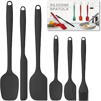 Permanent Warranty Silicone Spatula Set of 6 Heat Resistant 600 Food Scraper for Baking Cooking Mixing Scraping Nonstick Cookware Kitchen Utensils (Black)