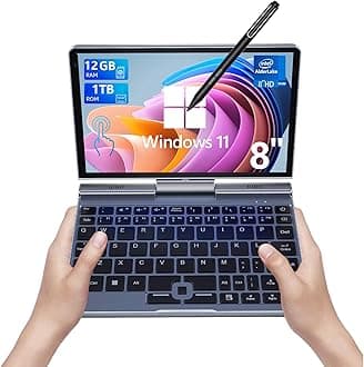 Mini Laptop, Small PC Windows 11 Pro 8 inch HD Touch Screen N150 2-in-1 Pocket PC 12GB LPDDR5 RAM, 512GB/1TB SSD Wi-Fi 6,BT 5.2,HDMI,2MP Camera Convertible (12GB+1TB)