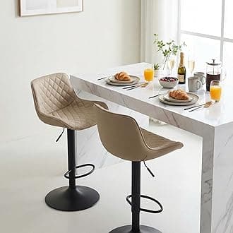 Khaki Bar Stools Set of 2 Adjustable Counter Height Barstools Faux Leather Bar Stool with Back,Swivel Modern Metal Diamond Bar Chairs Home Kitchen Island Restuarant