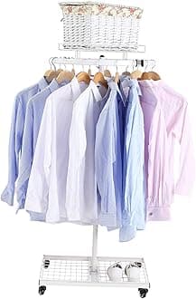NEUN WELTEN Professional Heavy Duty Clothing Retail Display Stand with Wheels and Basket Shelf - Height 1.8m Garment Dress Shop Rails (White, 2 Shelves)
