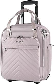 Carry On Underseat 16-inch Multi-functional Underseater Lightweight Overnight Suitcase with Wheels, Roller Case for Women Travel Business, Light Dusty Pink