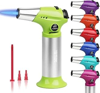 TBTEEK Butane Torch T901, Kitchen Torch Cooking Torch with Safety Lock & Adjustable Flame for Cooking, BBQ, Baking, Brulee, Creme, DIY Soldering(Butane Not Included), Green