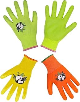 HANDLANDY3 Pairs Kids Gardening Gloves for Age 2-13, Rubber Coated Toddler Garden Gloves for Childrens Little Girls Boys Youth (Size 6)