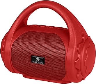 Zebronics ZEB-COUNTY 3W Wireless Bluetooth Portable Speaker With Supporting Carry Handle, USB, SD Card, AUX, FM & Call Function (Red)