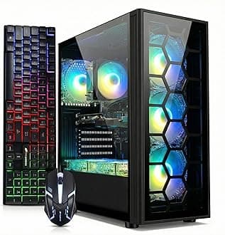 STGAubron Gaming PC Desktop Computer, GeForce RTX 3050 6G, Intel Core i7 up to 3.9G, 32G RAM, 1TB SSD, WiFi 6, BT 5.0, RGB Fan x6, Windows 11 Home