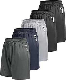 BOOJO 5 Pack Athletic Gym Mens Shorts - Workout Black Quick Dry Basketball Shorts with Pockets for Running Casual Activewear